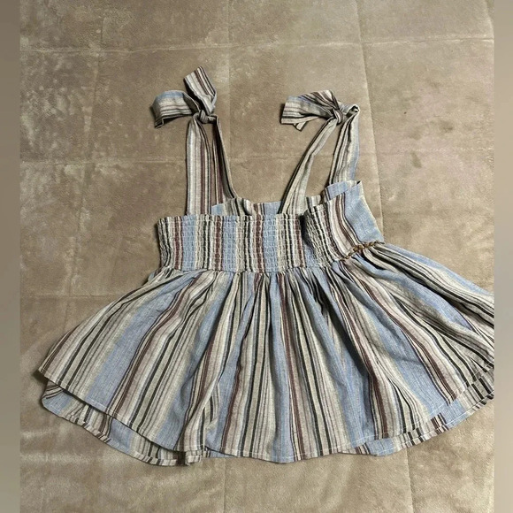 Altar’d State Tank Size Small Peplum Tie Straps Blue Brown Cotton - Picture 3 of 7